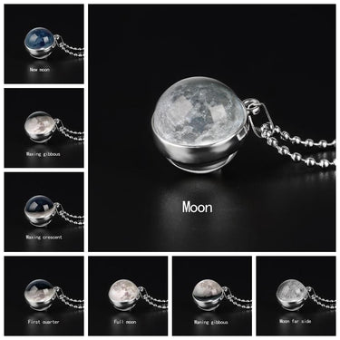 Double Sided Moon Phase Glass Pendant Necklace-Your Soul Place